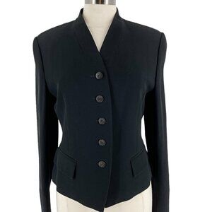 Guy Laroche Vintage Black Button Front Fitted Collarless Twill Jacket US8